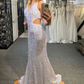 SEXY MERMAID SEQUIN WHITE CUT OUT PROM DRESS