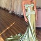 OLIVE GREEN SATIN SLEEK KEYHOLE PROM DRESS