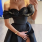 BEADING OFF SHOULDER BLACK SATIN PROM DRESS