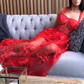 SEE THROUGH A LINE RED LACE LONG PROM DRESS