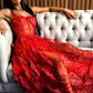 SEE THROUGH A LINE RED LACE LONG PROM DRESS