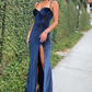 BACKLESS MERMAID NAVY BLUE VELVET PROM DRESS WITH HIGH SLIT