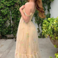 OFF THE SHOULDER YELLOW FLORAL TULLE PROM DRESS