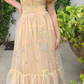 OFF THE SHOULDER YELLOW FLORAL TULLE PROM DRESS