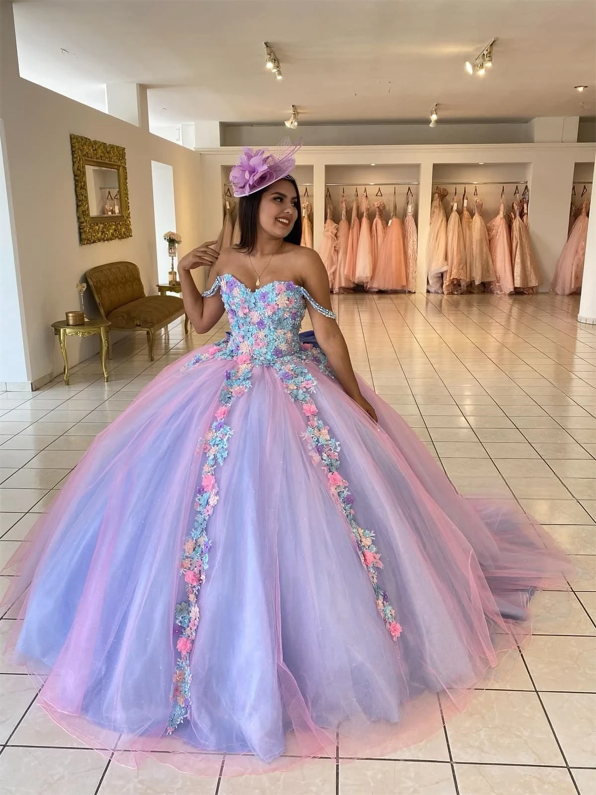 Lilac Princess Quinceanera Dresses Ball Gown Sweetheart Tulle Appliques Sweet 16 Dresses 15 Años Custom