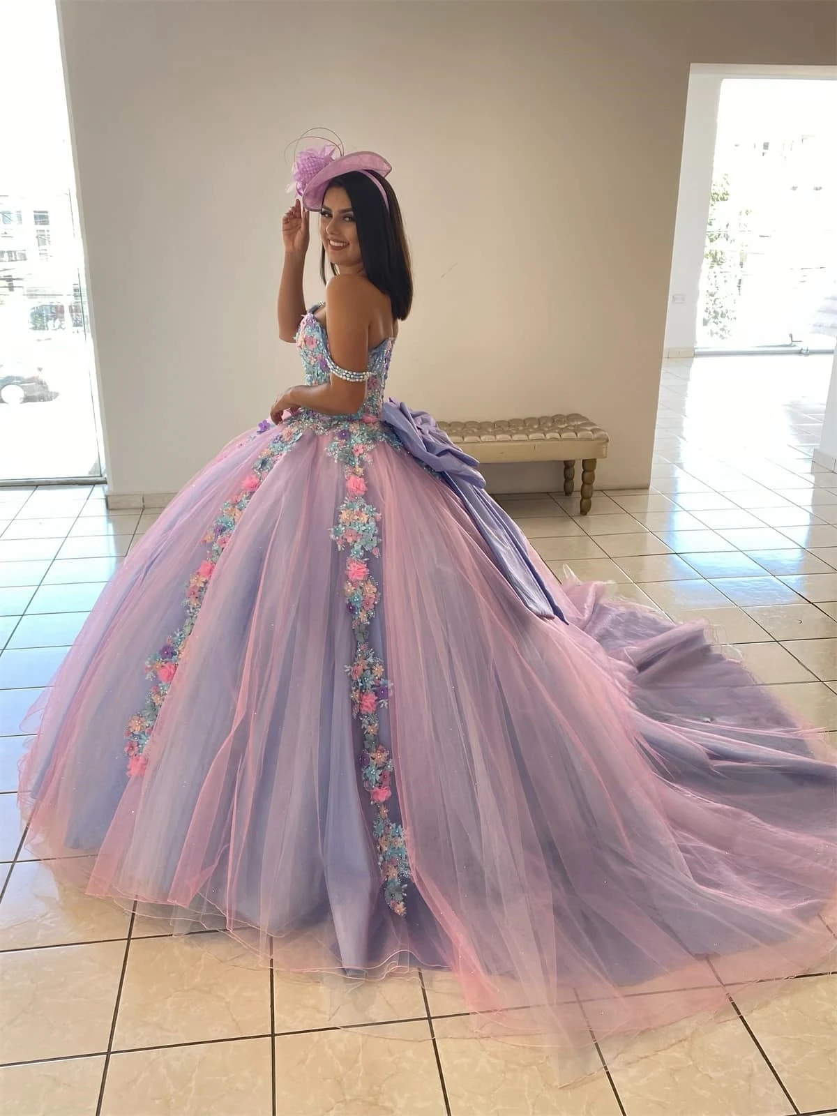 Lilac Princess Quinceanera Dresses Ball Gown Sweetheart Tulle Appliques Sweet 16 Dresses 15 Años Custom