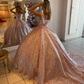 Pink Princess Quinceanera Dresses Ball Gown Off The Shoulder Sequins Pearls Sweet 16 Dresses 15 Años Custom