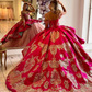 Fuchsia Princess Quinceanera Dresses Ball Gown Spaghetti Straps Tulle Appliques Sweet 16 Dresses 15 Años Mexican