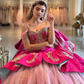 Fuchsia Princess Quinceanera Dresses Ball Gown Spaghetti Straps Tulle Appliques Sweet 16 Dresses 15 Años Mexican