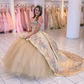 Champagne Princess Quinceanera Dresses Ball Gown Off The Shoulder Appliques Pearls Sweet 16 Dresses 15 Años Custom