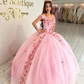 Pink Princess Quinceanera Dresses Ball Gown Off The Shoulder Tulle Appliques Sweet 16 Dresses 15 Años Custom