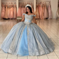 Sky Blue Quinceanera Dresses Ball Gown Off The Shoulder Sequins Beaded Sweet 16 Dresses 15 Años Mexican