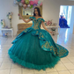 Teal Blue Princess Quinceanera Dresses Ball Gown Off The Shouler Appliques Sweet 16 Dresses 15 Años Mexican