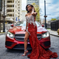 Red African Aso Ebi Evening Dresses Mermaid V-neck Sequined Beaded Slit Formal Party Gown Prom Dresses For Black Girls