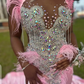 Pink African American Prom Dresses Mermaid Sheer Beaded Feather Black Girls Nigeria Robe De Soiree Evening Dress Gown