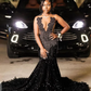 Black African American Prom Dresses Mermaid Sheer Sequins Beaded Feather Black Girls Nigeria Robe De Soiree Evening Dress Gown