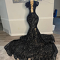 Black African American Prom Dresses Mermaid Short Sleeves Lace Black Girls Nigeria Robe De Soiree Evening Dresses Gown