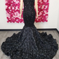 Black African American Prom Dresses Mermaid Sheer Sequins Floral Beaded Black Girls Nigeria Robe De Soiree Evening Gown