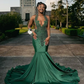 Green African American Prom Dresses Mermaid Sheer Beaded Crystals Black Girls Nigeria Robe De Soiree Evening Dress Gown