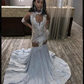 Sparkle African American Prom Dresses Mermaid Sheer Sequins Beaded Black Girls Nigeria Robe De Soiree Evening Dress Gown