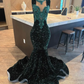 Green African American Prom Dresses Mermaid Sheer Sequins Beaded Crystals Black Girls Nigeria Robe De Soiree Evening Dress Gown