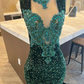 Green African American Prom Dresses Mermaid Sheer Sequins Beaded Crystals Black Girls Nigeria Robe De Soiree Evening Dress Gown