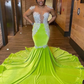 Green African American Prom Dresses Mermaid Cap Sleeves Velvet Appliques Black Girls Nigeria Robe De Soiree Evening Dress Gown