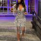 Silver Long Sleeves Short Prom Dresses For Black Girls Sexy Crystals Women African Cocktail Dresses Birthday Party Homecoming