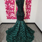 Green African American Prom Dresses Mermaid Sheer Sequins Floral Beaded Black Girls Nigeria Robe De Soiree Evening Dress Gown