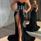 Black Haute Couture Prom Dresses Mermaid Spaghetti Straps Slit Saudi Arabia Dubai Robe De Soiree Evening Dress Gown