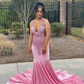 Pink African American Prom Dresses Mermaid Sheer Vevlet Beaded Black Girls Nigeria Robe De Soiree Evening Dress Gown