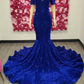 Royal Blue African American Prom Dresses Mermaid Halter Sequins Sparkle Black Girls Nigeria Robe De Soiree Evening Dress Gown