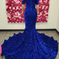 Royal Blue African American Prom Dresses Mermaid Halter Sequins Sparkle Black Girls Nigeria Robe De Soiree Evening Dress Gown