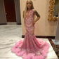 Sparkly Pink Diamond Crystals Mermaid Prom Dresses 2024 For Black Girls Beading Sequins Long Elegant Birthday Party Gown