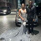 Sparkly Sliver Prom Dresses Beading African Black Girls Mermaid Party Gowns Sequin Evening Dress Vestidos De Graduacion