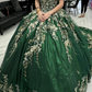 Emerald Green Lace Appliquees Quinceanera Dresses Ball Gown 2024 Off Shoulder Beaded Sweet 16 Dress Birthday Gowns Vestidos De 1