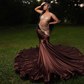 Sexy Mermaid Style Fitted Women Prom Dress 2024 Sparkly Beads Brown Black Girls Long Formal Evening Party Gowns