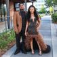 Black Brown African Long Prom Dress for Women Luxury Black Diamond Crystal Ruffles Train Black Girl Birthday Queen Gown