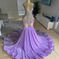 Lilac Purple Long Memraid Prom Dress for Women 2024 Silver Diamond Crystal Feather Black Girl Birthday Evening Gown