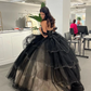 Black Gothic Princess Quinceanera Dresses Off Shoulder Sparkly Crystal Layers Skirt Corset vestido para 15 años adolecentes