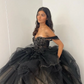 Black Gothic Princess Quinceanera Dresses Off Shoulder Sparkly Crystal Layers Skirt Corset vestido para 15 años adolecentes