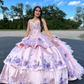 Purple Pink Charro Mmexican Quinceanera Dresses Floral Embroidery Ruffles vestidos de fiesta de 15 quinceañera Prom Dress Bow