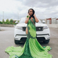 Emerald Green Trumpet Evening Formal Dress for Women Sparkly Crystal Black girl Couple Birthday Homecoming gown Velvet