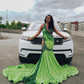 Emerald Green Trumpet Evening Formal Dress for Women Sparkly Crystal Black girl Couple Birthday Homecoming gown Velvet