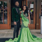 Emerald Green Trumpet Evening Formal Dress for Women Sparkly Crystal Black girl Couple Birthday Homecoming gown Velvet