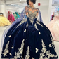 Navy Blue Ball Gown Quinceanera Dresses 2024 With Cape velvet Appliques Beads Sweet 16 Dress Vestidos De 15 Anos Lace-Up