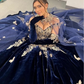 Navy Blue Ball Gown Quinceanera Dresses 2024 With Cape velvet Appliques Beads Sweet 16 Dress Vestidos De 15 Anos Lace-Up