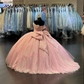 Pink Sparkly Diamonds Quinceanera Dresses Off Shoulder Puffy Skirt Big Bow Princess Sweet 15 vestidos de quinceañera 2024