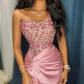 Modern Sequin Strapless Prom Dresses with Sleeveless Floor Length Mermaid Satin Formal Dress with Slit vestido de gala