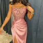 Modern Sequin Strapless Prom Dresses with Sleeveless Floor Length Mermaid Satin Formal Dress with Slit vestido de gala